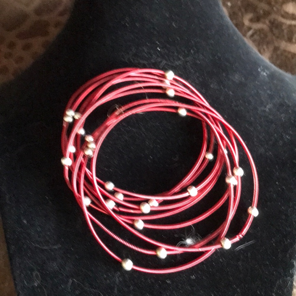 Red and silver 9 piece bangle set
